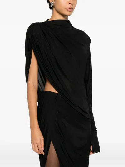 Francesco Murano Single-sleeved Draped Top In Black