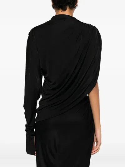 Francesco Murano Single-sleeved Draped Top In Black