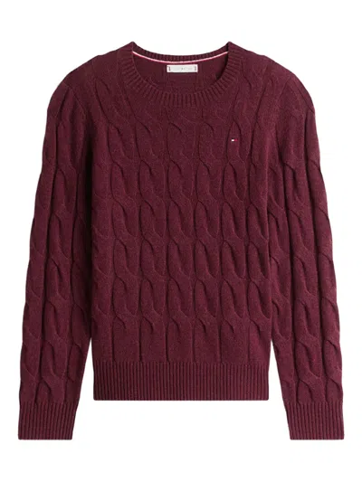 Tommy Hilfiger Cable Knit Long Sleeve Wool Pullover In Red