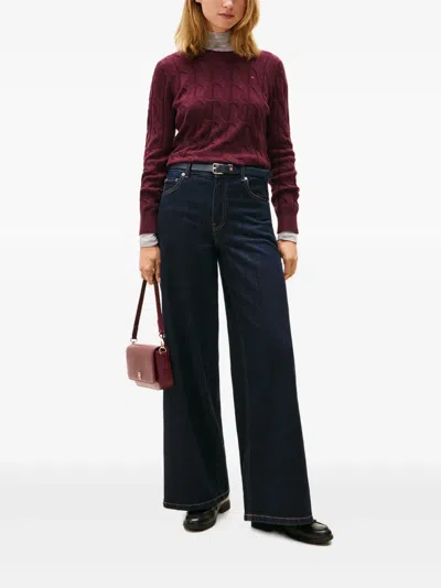 Tommy Hilfiger Cable Knit Long Sleeve Wool Pullover In Red