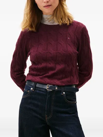 Tommy Hilfiger Cable Knit Long Sleeve Wool Pullover In Red