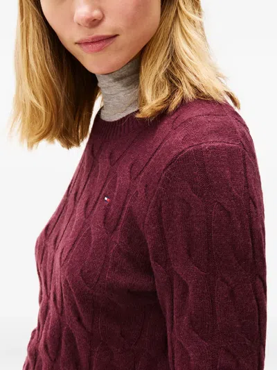 Tommy Hilfiger Cable Knit Long Sleeve Wool Pullover In Red