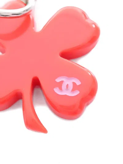 Pre-owned Chanel 1986-1988 Clover Coco Mark Earrings In Red