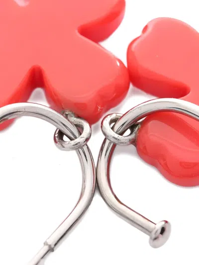 Pre-owned Chanel 1986-1988 Clover Coco Mark Earrings In Red