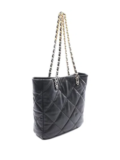 Pre-owned Chanel 2021 19 Quilted Chain-link Tote Bag In Black