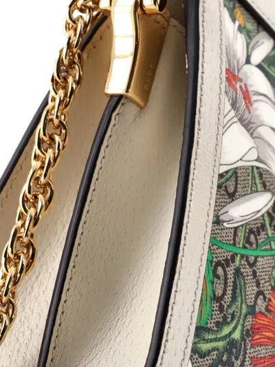Pre-owned Gucci Ophidia Chain Shoulder Bag Flora Gg Coated Canvas Small Crossbody Bag In Neutral