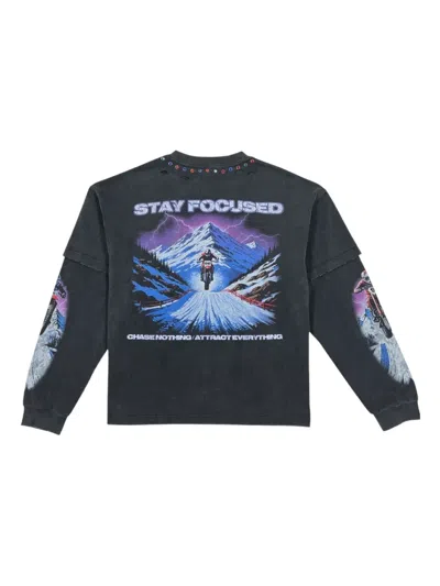 Duaa Focused Distressed Long-sleeve T-shirt In Black