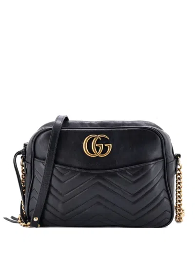 Pre-owned Gucci Gg Marmont Matelasse Leather Medium Shoulder Bag In Black