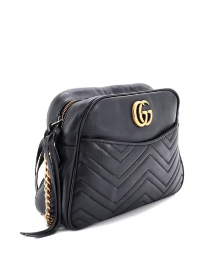 Pre-owned Gucci Gg Marmont Matelasse Leather Medium Shoulder Bag In Black