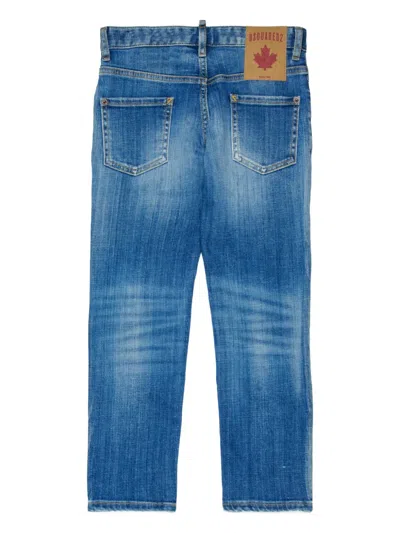 Dsquared2 Kids Stanislav Distressed Logo Patch Jeans In Blue