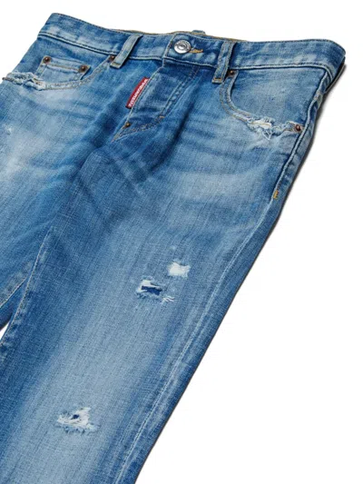 Dsquared2 Kids Stanislav Distressed Logo Patch Jeans In Blue