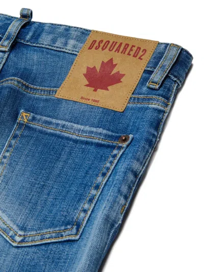 Dsquared2 Kids Stanislav Distressed Logo Patch Jeans In Blue