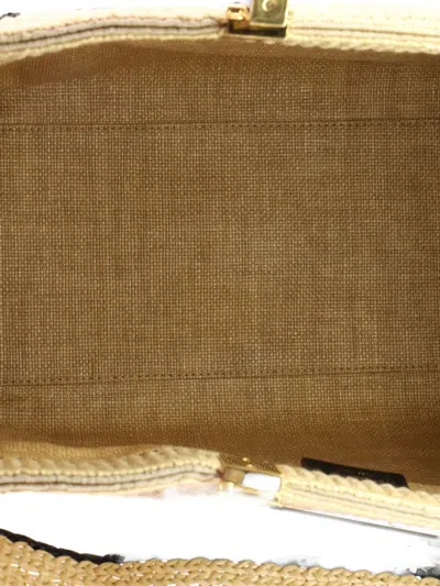 Pre-owned Fendi Sunshine Shopper Woven Raffia Medium Tote Bag In Neutral