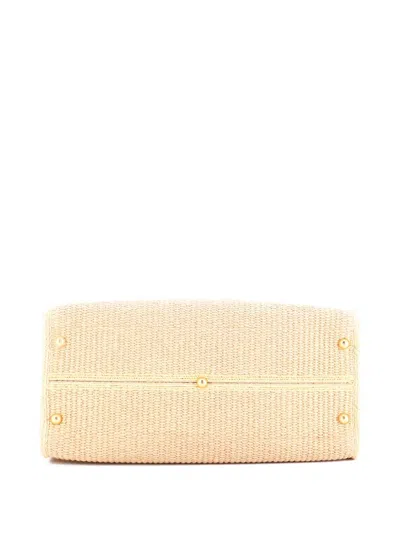 Pre-owned Fendi Sunshine Shopper Woven Raffia Medium Tote Bag In Neutral