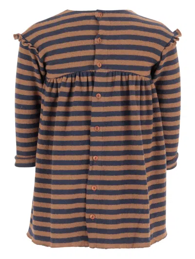 1+ In The Family Striped Ruffled-trim Dress In Brown