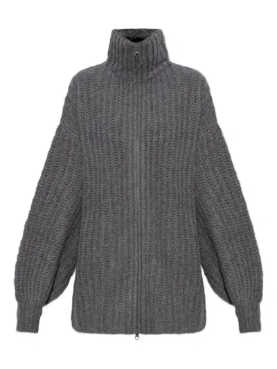 Lisa Yang Balloon-sleeve Zip Cardigan In Gray