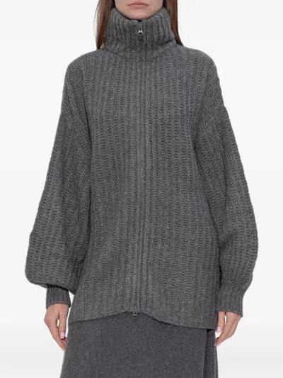 Lisa Yang Balloon-sleeve Zip Cardigan In Gray