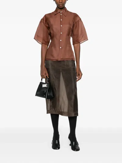 Bite Studios Verse Short-sleeved Buttoned Shirt In Brown
