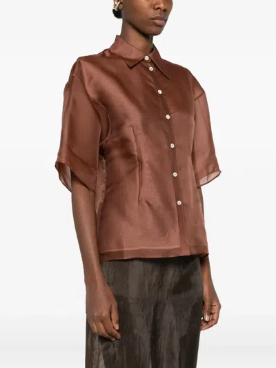 Bite Studios Verse Short-sleeved Buttoned Shirt In Brown