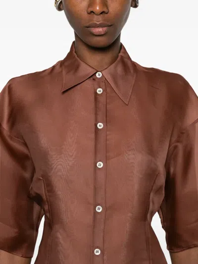 Bite Studios Verse Short-sleeved Buttoned Shirt In Brown