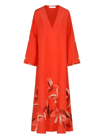 Raquel Diniz Lena Printed V-neck Maxi Dress In Orange