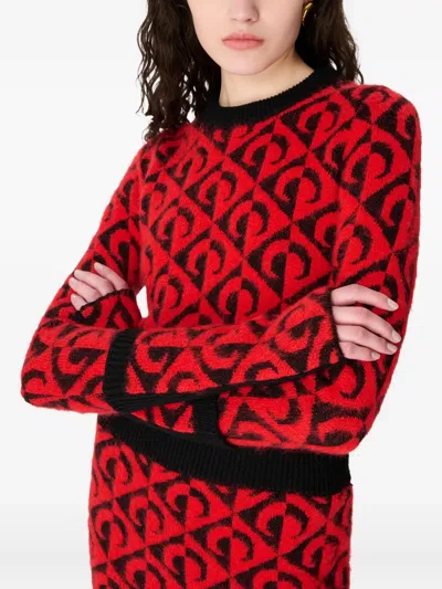 Marine Serre Moon Lozenge-knit Sweater In Red