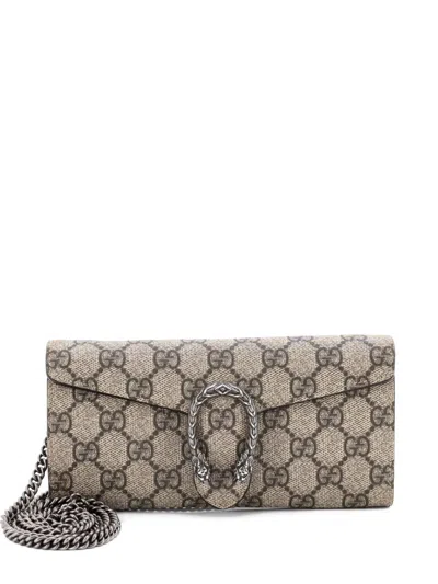 Pre-owned Gucci Dionysus Chain Wallet Gg Coated Canvas Long Clutch Bag In Neutral