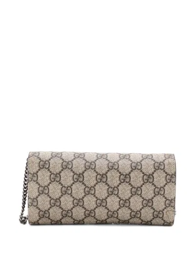 Pre-owned Gucci Dionysus Chain Wallet Gg Coated Canvas Long Clutch Bag In Neutral