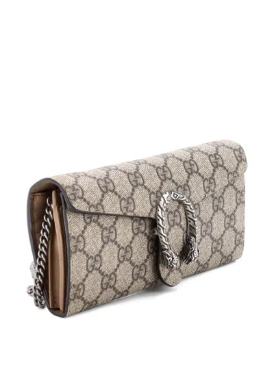 Pre-owned Gucci Dionysus Chain Wallet Gg Coated Canvas Long Clutch Bag In Neutral