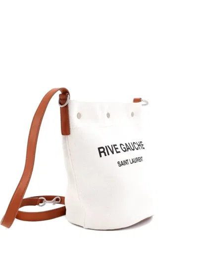 Pre-owned Saint Laurent Rive Gauche Canvas Bucket Bag In White