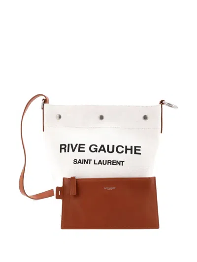 Pre-owned Saint Laurent Rive Gauche Canvas Bucket Bag In White