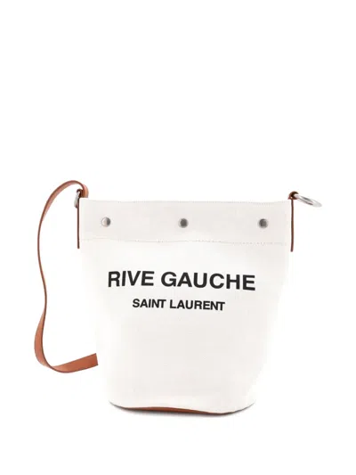 Pre-owned Saint Laurent Rive Gauche Canvas Bucket Bag In White