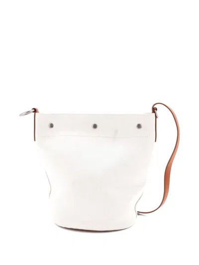 Pre-owned Saint Laurent Rive Gauche Canvas Bucket Bag In White