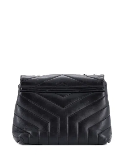 Pre-owned Saint Laurent Loulou Matelasse Chevron Leather Small Shoulder Bag In Black