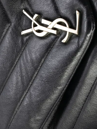 Pre-owned Saint Laurent Loulou Matelasse Chevron Leather Small Shoulder Bag In Black