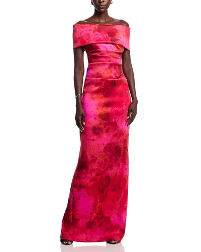 Teri Jon By Rickie Freeman Off The Shoulder Floral Mikado Gown In Multi