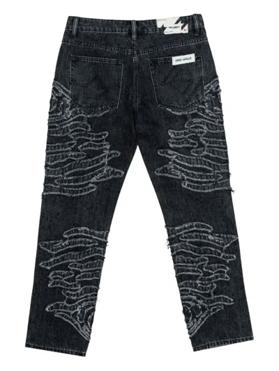 Free Refills Zebra-pattern Embellished Jeans In Black