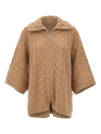 Elena Miro' Cable-knit Zip Cardigan In Brown