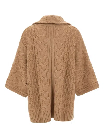 Elena Miro' Cable-knit Zip Cardigan In Brown