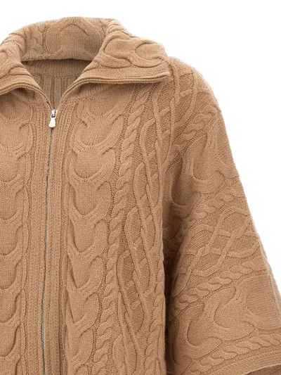Elena Miro' Cable-knit Zip Cardigan In Brown