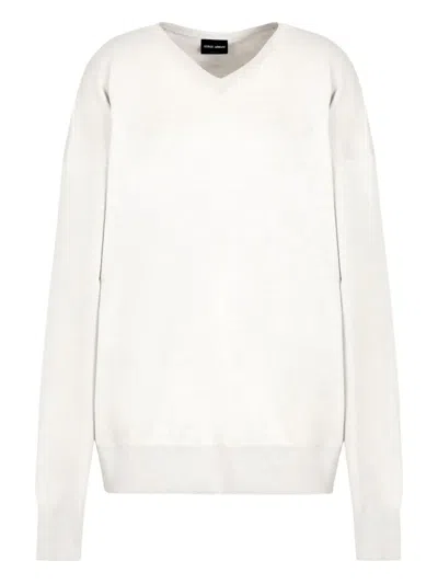 Giorgio Armani V-neck Long-sleeve Sweater In White