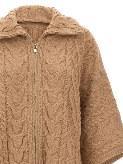 Elena Miro' Cable-knit Zip Cardigan In Brown