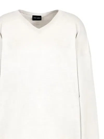 Giorgio Armani V-neck Long-sleeve Sweater In White