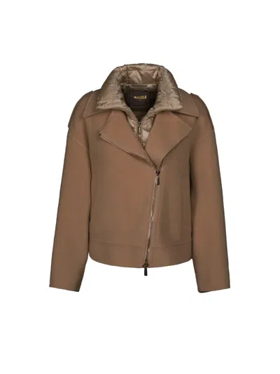 Moorer Layered Zip-up Coat In Brown
