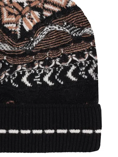 Laneus Patterned Knitted Beanie Hat In Black