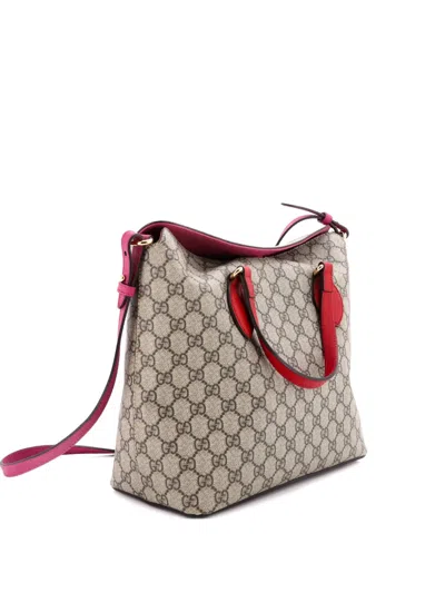 Pre-owned Gucci Signature Fold Over Tote Gg Coated Canvas With Leather Medium Satchel In Neutral