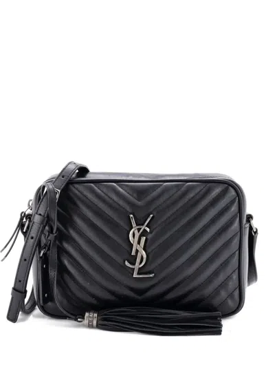 Pre-owned Saint Laurent Lou Camera Bag Matelasse Chevron Leather Small Crossbody Bag In Black