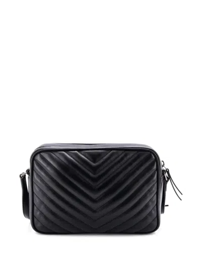 Pre-owned Saint Laurent Lou Camera Bag Matelasse Chevron Leather Small Crossbody Bag In Black