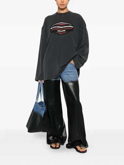Alexander Wang Women Long Sleeves Shield Graphic Tee In Gray