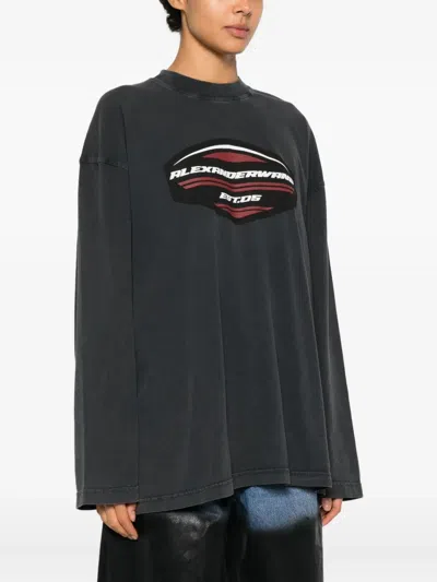 Alexander Wang Women Long Sleeves Shield Graphic Tee In Gray
